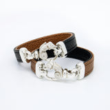 Lederarmband Chamäleon braun und schwarz. Zürcher Designer Armbänder für Männer. 925 Sterling Silber und Leder. Männerschmuck. Geschenke für Männer. Armbänder für Männer. Made in Zürich.