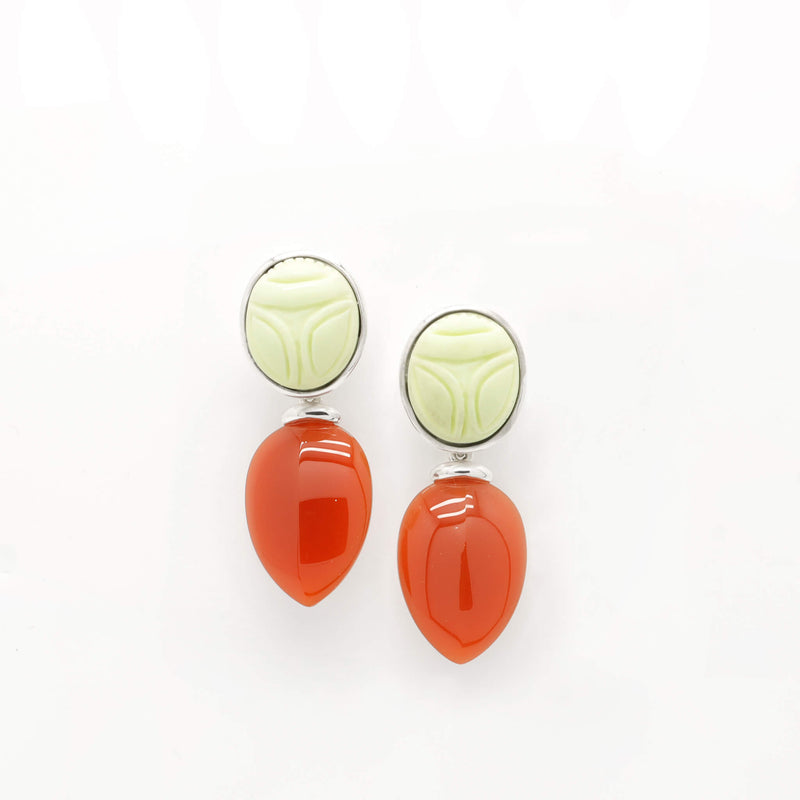 Stud Earrings Scarab Lemon- Chrysoprase