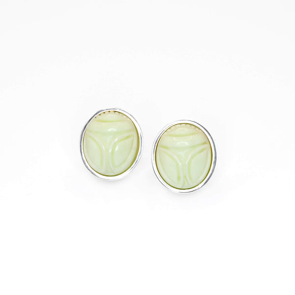 Stud Earrings Scarab Lemon- Chrysoprase